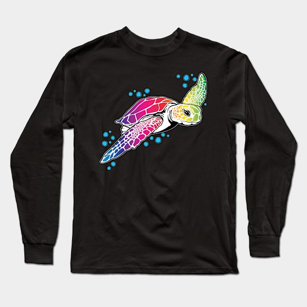 Rainbow Sea Turtle Long Sleeve T-Shirt by Designs by Darrin